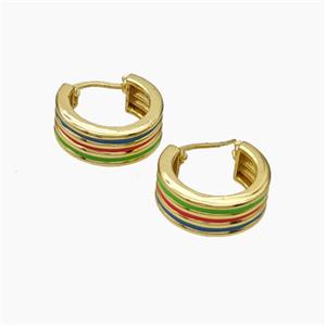 Copper Latchback Earrings Multicolor Enamel Gold Plated, approx 7mm, 17mm dia