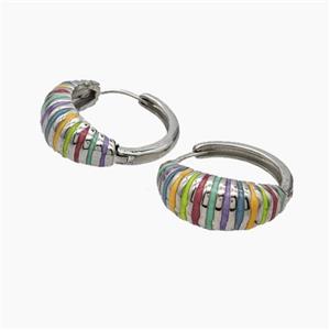 Copper Hoop Earrings Multicolor Enamel Platinum Plated, approx 9mm, 25mm dia