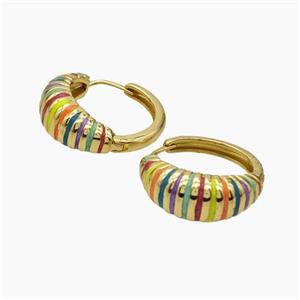 Copper Hoop Earrings Multicolor Enamel Gold Plated, approx 9mm, 25mm dia