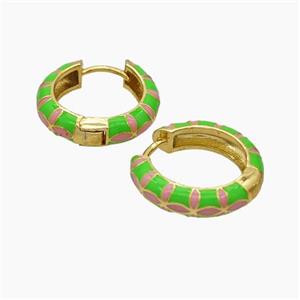 Copper Hoop Earrings Green Enamel Gold Plated, approx 5mm, 20mm dia