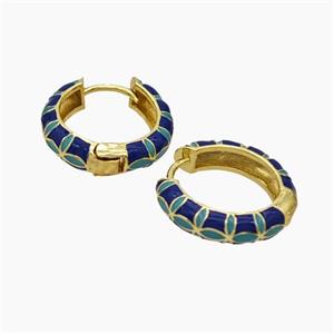 Copper Hoop Earrings Blue Enamel Gold Plated, approx 5mm, 20mm dia