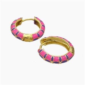 Copper Hoop Earrings Pink Enamel Gold Plated, approx 5mm, 20mm dia