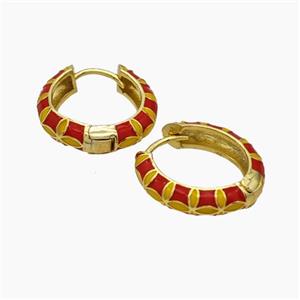 Copper Hoop Earrings Red Enamel Gold Plated, approx 5mm, 20mm dia