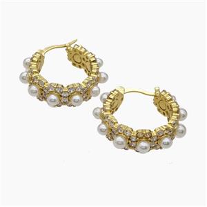 Copper Latchback Earring Pave Pearlized Resin Gold Plated, approx 7.5mm, 20mm dia