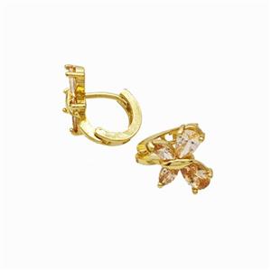 Copper Butterfly Hoop Earrings Pave Champagne Zirconia Gold Plated, approx 10-12mm