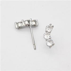 Copper Stud Earrings Micropave Zirconia Platinum Plated, approx 3-10mm