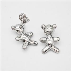 Copper Bear Stud Earrings Platinum Plated, approx 12-18mm