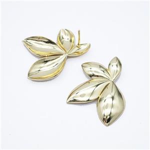 Copper Leaf Stud Earrings Gold Plated, approx 27-35mm