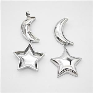 Copper Moon Star Stud Earrings Platinum Plated, approx 25mm, 15-25mm