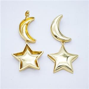 Copper Moon Star Stud Earrings Gold Plated, approx 25mm, 15-25mm