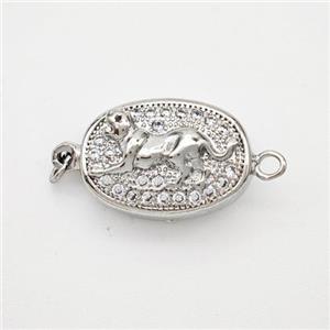 Copper Dog Connector Pave Zirconia Chinese Zodiac Platinum Plated, approx 10-14mm