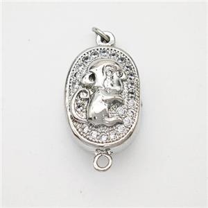 Copper Monkey Connector Pave Zirconia Chinese Zodiac Platinum Plated, approx 10-14mm