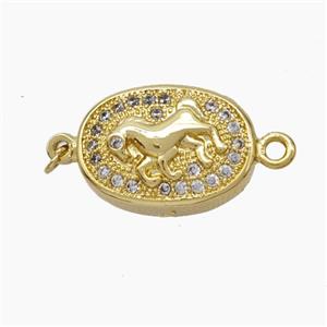 Copper Horse Connector Pave Zirconia Chinese Zodiac Gold Plated, approx 10-14mm