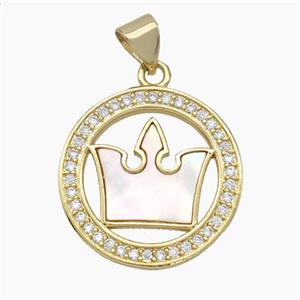 Copper Crown Pendant Pave Zirconia Shell 18K Gold Plated, approx 20mm