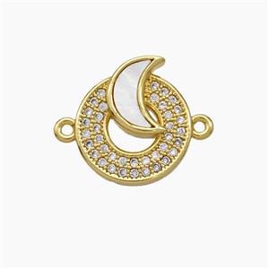 Copper Sun Moon Connector Pave Zirconia Shell 18K Gold Plated, approx 13mm