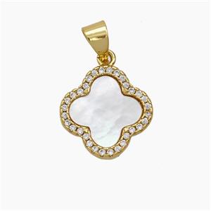 Copper Clover Pendant Micropave Zirconia Shell 18K Gold Plated, approx 14mm