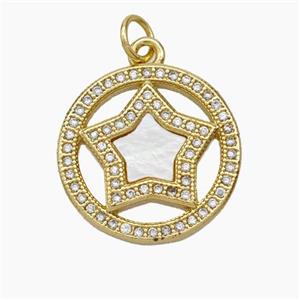 Copper Star Pendant Micropave Zirconia Shell 18K Gold Plated, approx 18mm