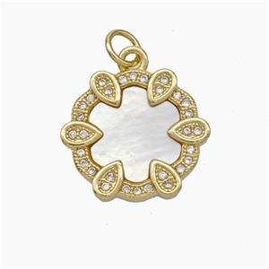 Copper Flower Pendant Micropave Zirconia Shell 18K Gold Plated, approx 16mm