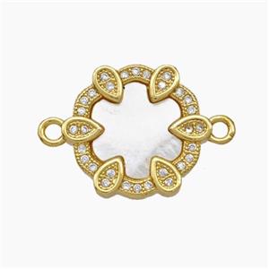 Copper Flower Connector Micropave Zirconia Shell 18K Gold Plated, approx 16mm