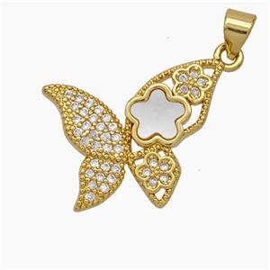 Copper Butterfly Pendant Micropave Zirconia Shell 18K Gold Plated, approx 18-22mm