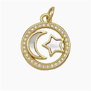 Copper Moon Star Pendant Micropave Zirconia Shell 18K Gold Plated, approx 15.5mm