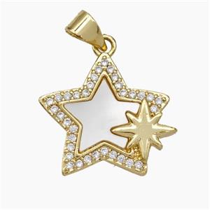 Copper Star Pendant Micropave Zirconia Shell 18K Gold Plated, approx 18mm