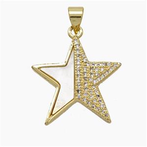 Copper Star Pendant Micropave Zirconia Shell 18K Gold Plated, approx 20mm