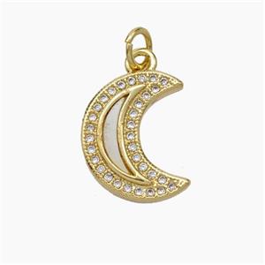 Copper Moon Pendant Micropave Zirconia Shell 18K Gold Plated, approx 12-15mm