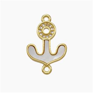 Copper Anchor Connector Micropave Zirconia Shell 18K Gold Plated, approx 13.5-15mm