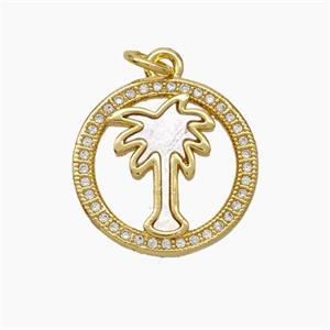 Copper Coconut Tree Pendant Micropave Zirconia Shell Palm 18K Gold Plated, approx 18mm