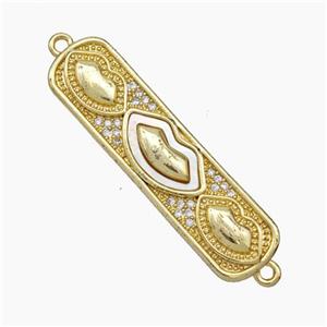 Copper Lips Connector Micropave Zirconia Shell Stick 18K Gold Plated, approx 10-38mm