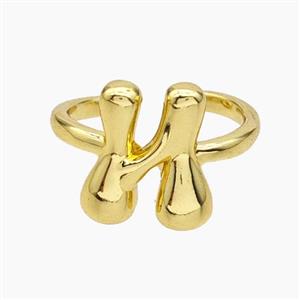 Copper Letter-N Rings Gold Plated, approx 10-15mm, 18mm dia