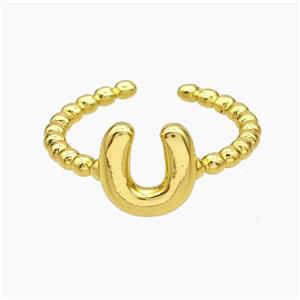 Copper Letter-U Rings Gold Plated, approx 8-10mm, 18mm dia