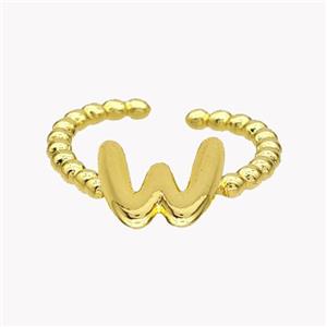 Copper Letter-W Rings Gold Plated, approx 8-10mm, 18mm dia