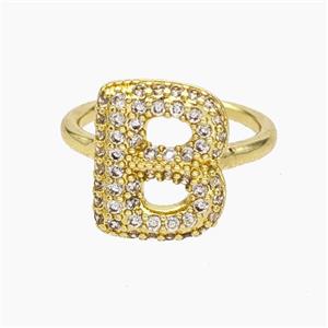 Copper Letter-B Rings Micropave Zirconia Gold Plated, approx 9-14mm, 18mm dia