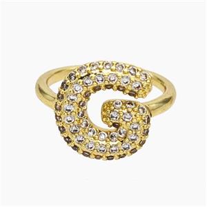 Copper Letter-G Rings Micropave Zirconia Gold Plated, approx 9-14mm, 18mm dia