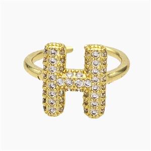 Copper Letter-H Rings Micropave Zirconia Gold Plated, approx 9-14mm, 18mm dia