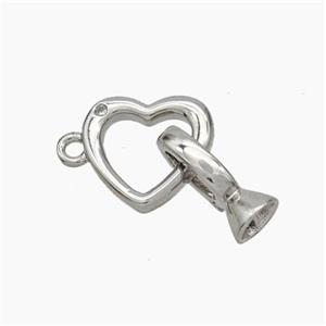 Copper Clasp Cord-End Heart Platinum Plated, approx 11.5mm, 5-12mm