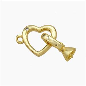 Copper Clasp Cord-End Heart Gold Plated, approx 11.5mm, 5-12mm