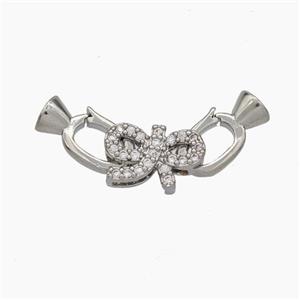 Copper Clasp Pave Zirconia Cord-End Bowknot Platinum Plated, approx 6-10mm, 5-12mm