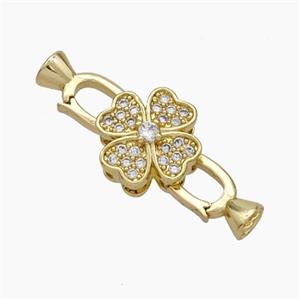 Copper Clasp Pave Zirconia Cord-End Clover Gold Plated, approx 10mm, 5-12mm