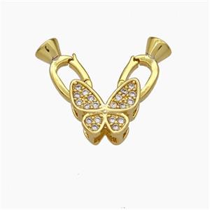 Copper Clasp Pave Zirconia Cord-End Butterfly Gold Plated, approx 9-10mm, 5-12mm