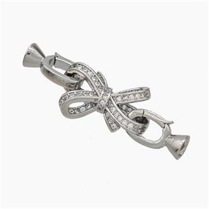 Copper Clasp Pave Zirconia Cord-End Bowknot Platinum Plated, approx 10-18mm, 5-12mm