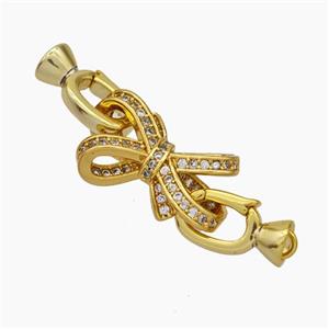 Copper Clasp Pave Zirconia Cord-End Bowknot Gold Plated, approx 10-18mm, 5-12mm