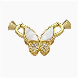 Copper Clasp Pave Shell Zirconia Cord-End Butterfly Gold Plated, approx 13-15mm, 5-12mm