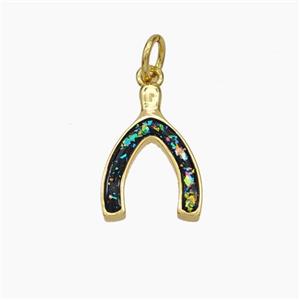 Copper Horseshoe Pendant Pave Black Fire Opal 18K Gold Plated, approx 10.5-16mm