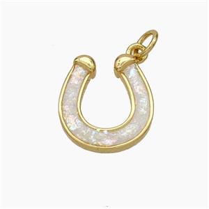 Copper Horseshoe Pendant Pave Fire Opal 18K Gold Plated, approx 13.5-15mm