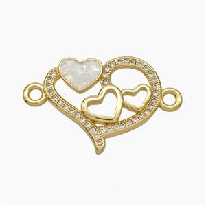 Copper Heart Connector Pave Zirconia Fire Opal 18K Gold Plated, approx 18-22mm