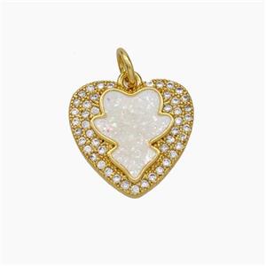 Copper Heart Pendant Pave Zirconia Fire Opal 18K Gold Plated, approx 15mm