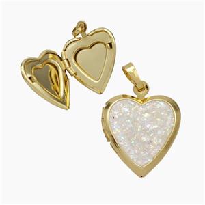 Copper Heart Locket Pendant Pave Fire Opal 18K Gold Plated, approx 17-18mm